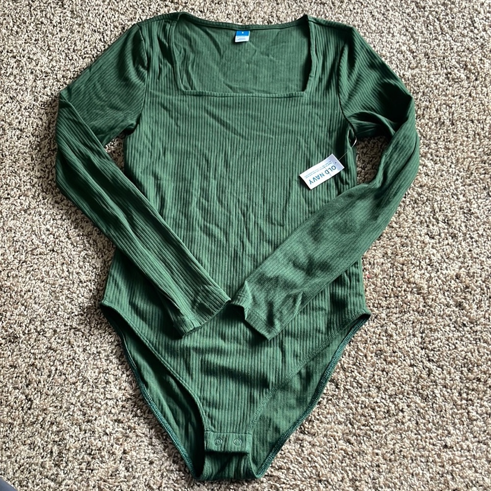 Old Navy Green Square Neck Long Sleeve Bodysuit Size S NWT